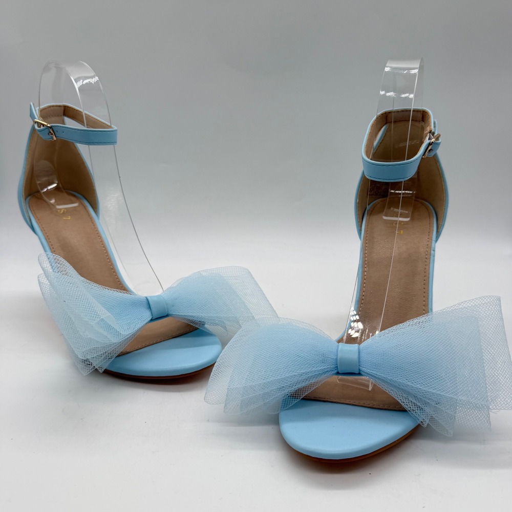 Allegra K Light Blue Tulle Bow Stiletto Sandals Ankle Strap Heels Women Size 7